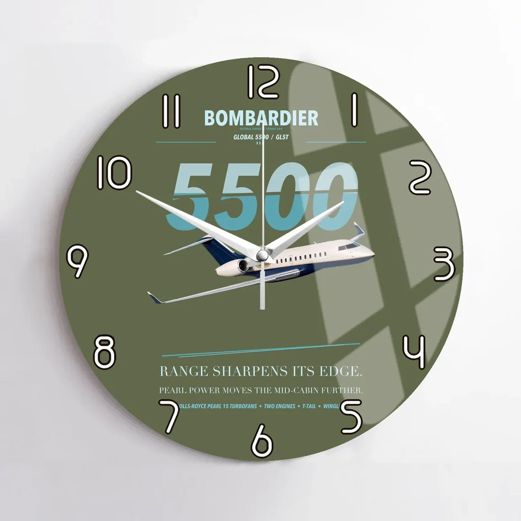 Bombardier Global 5500 design on green army no frame wall clock