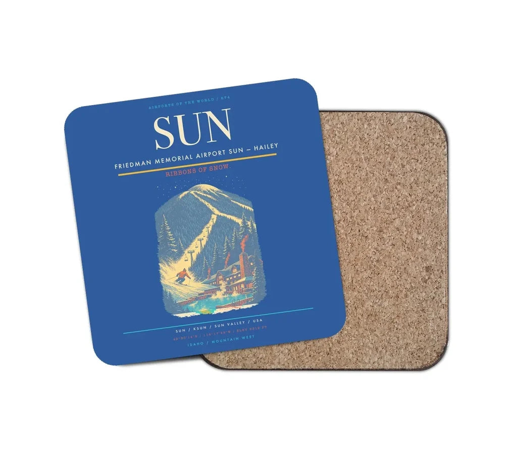 Friedman Memorial Airport (SUN) design on blue 1 piece coaster