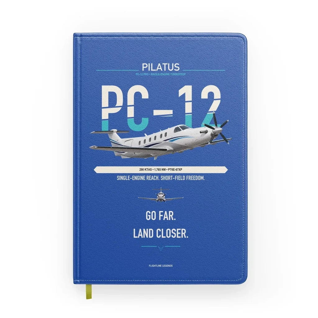 Pilatus PC-12 PRO design on blue notebook