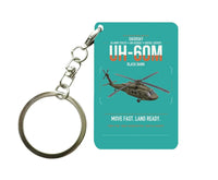 Thumbnail for Sikorsky UH-60M Black Hawk design on turquoise designed key chain, double-side print