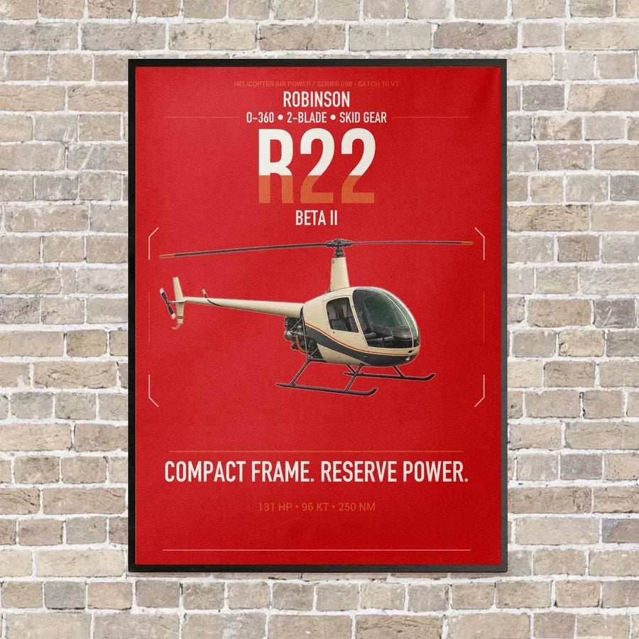Robinson R22 Beta II vertical canvas print - framed - red background