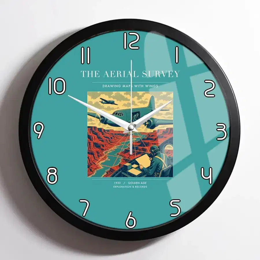 VINTAGE G4031 - The Aerial Survey - Designed Wall Clocks design on turquoise framed
