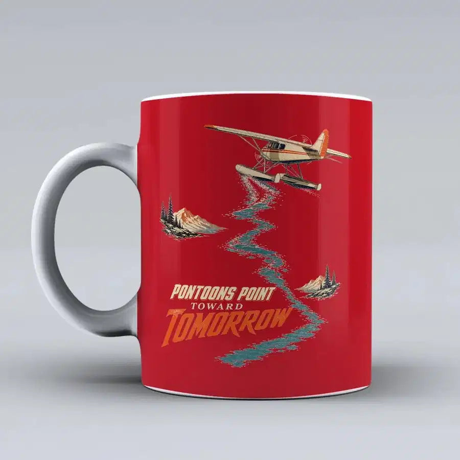 586 - Pontoons Point Toward Tomorrow - Mug design on red signal
