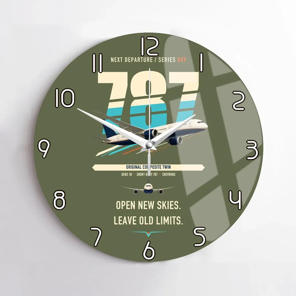 Boeing 787-8 Dreamliner design on green army no frame wall clock