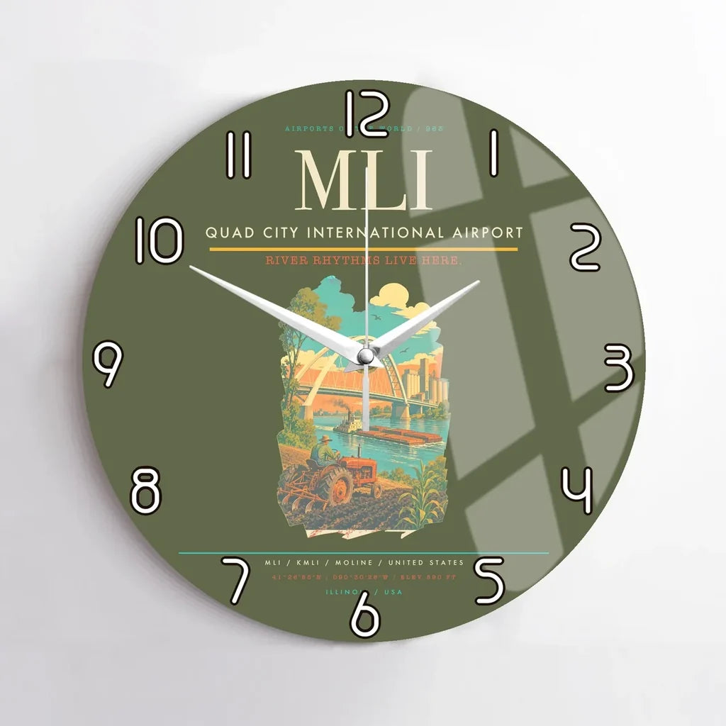 Quad City International Airport (MLI) design on green army no frame wall clock