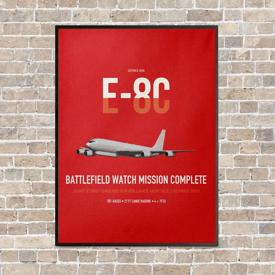 E-8C Joint STARS vertical canvas print - framed - red background