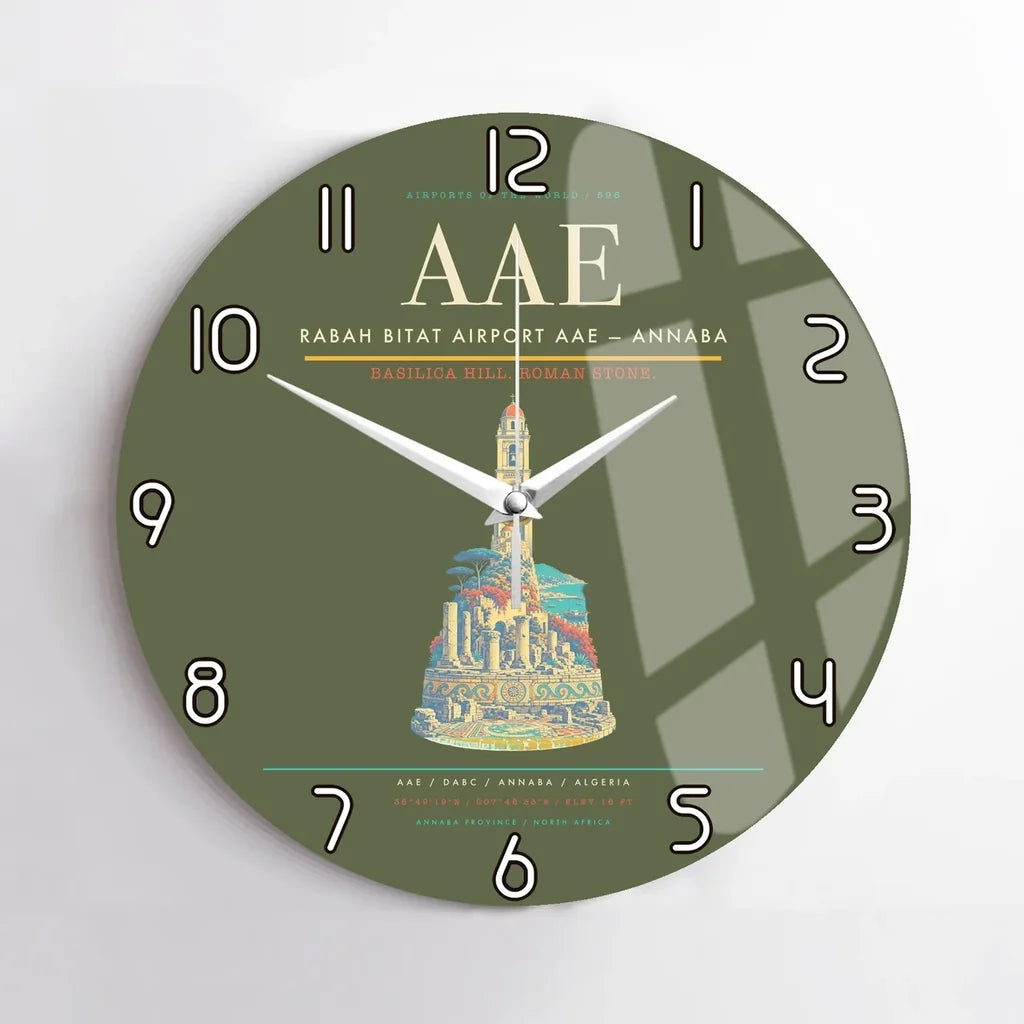 Rabah Bitat Airport (AAE) design on green army no frame wall clock