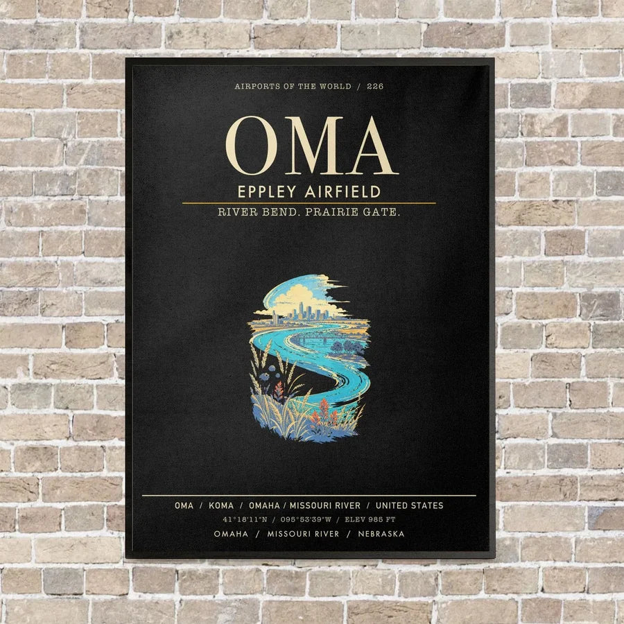 Omaha Eppley Airfield OMA - Canvas Framed - Black