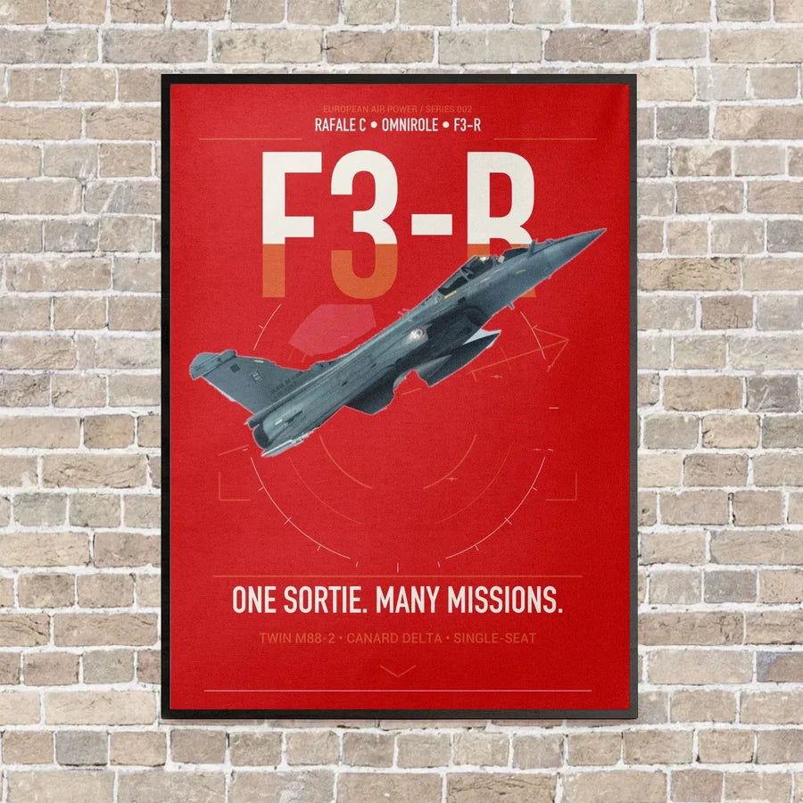 Dassault Rafale C — F3-R standard vertical canvas print - framed - red background