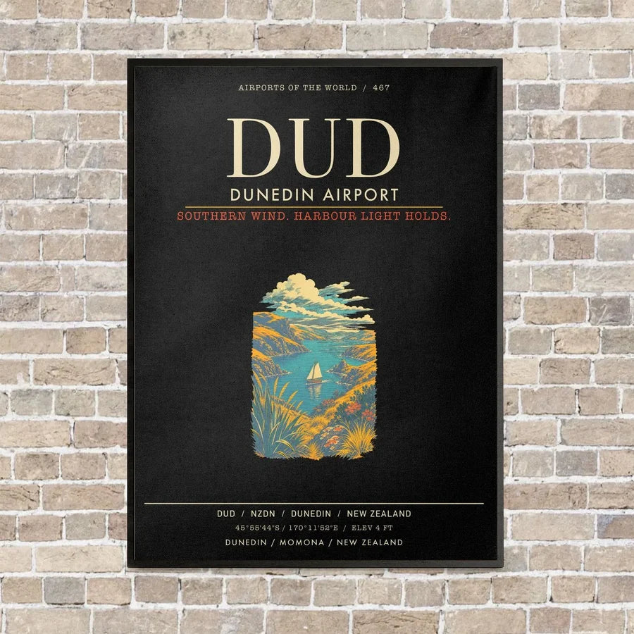 Dunedin Airport DUD - Canvas Framed - Black