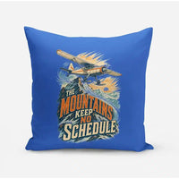 Thumbnail for The Mountains Keep No Schedule design on blue pillow
