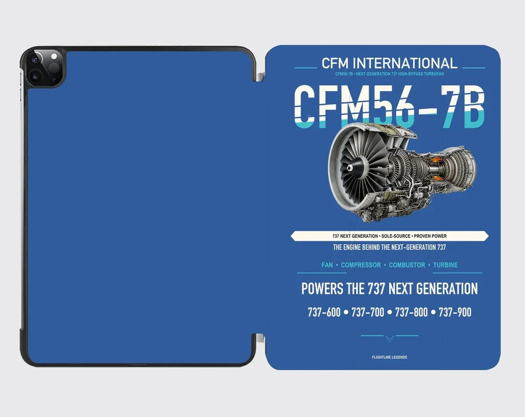 CFM56-7B design on blue ipad tablet case