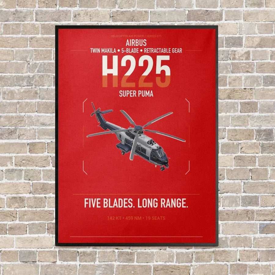 Airbus H225 vertical canvas print - framed - red background