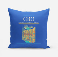 Thumbnail for Girona–Costa Brava Airport (GRO) design on blue pillow