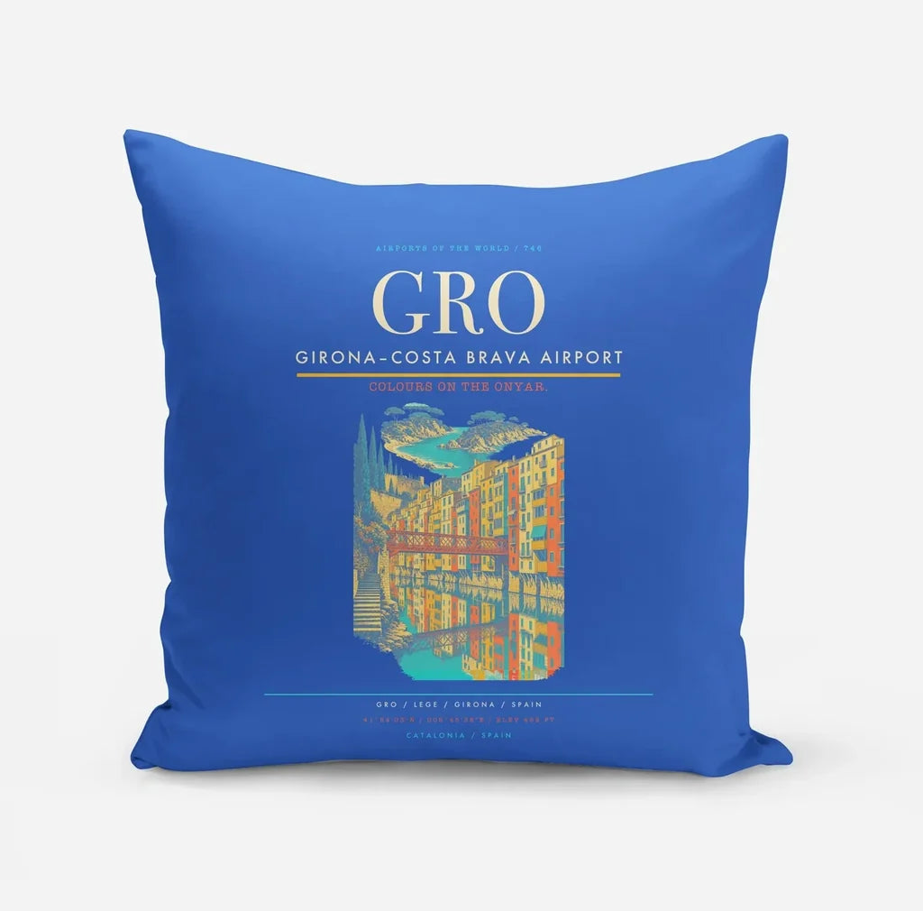 Girona–Costa Brava Airport (GRO) design on blue pillow