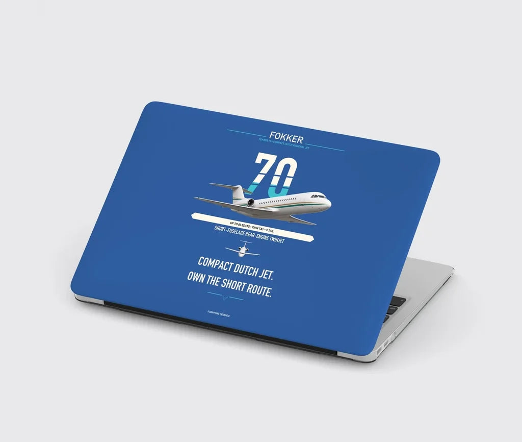 Fokker 70 design on blue MacBook case