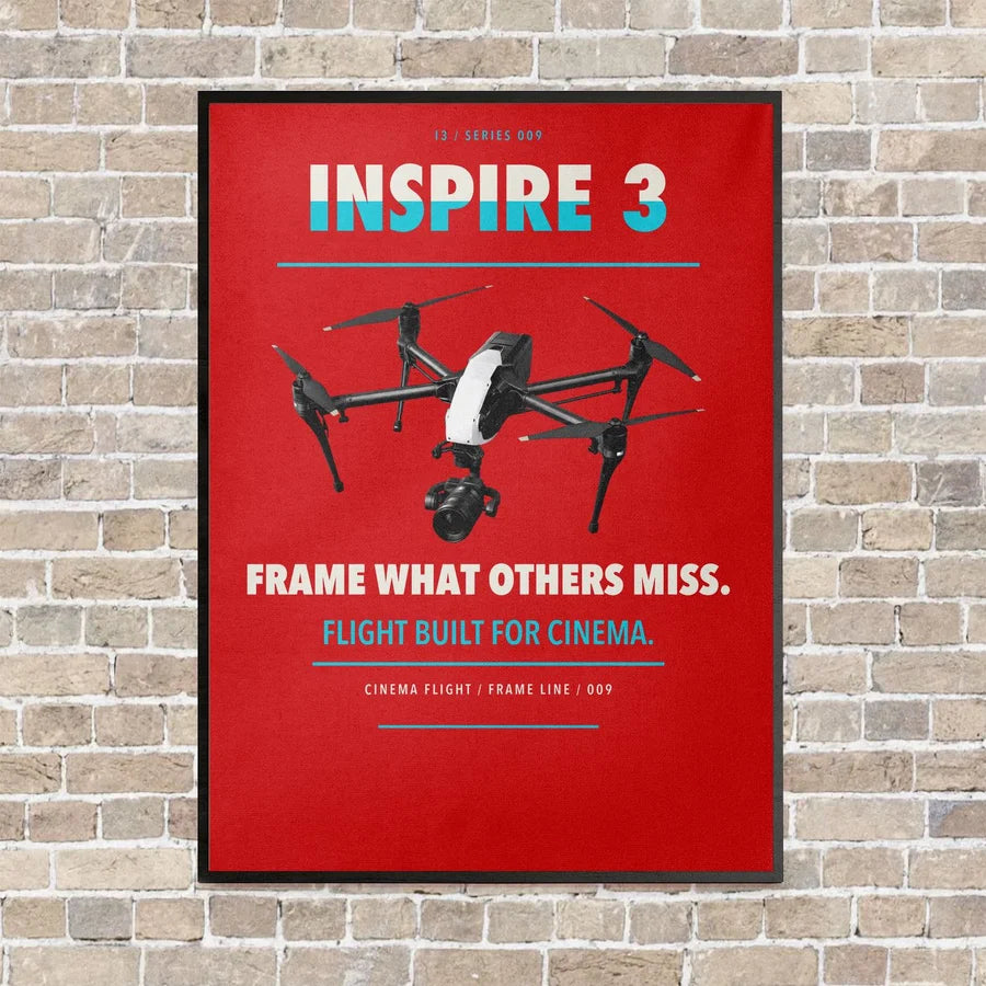 DJI Inspire 3 vertical canvas print - framed - red background