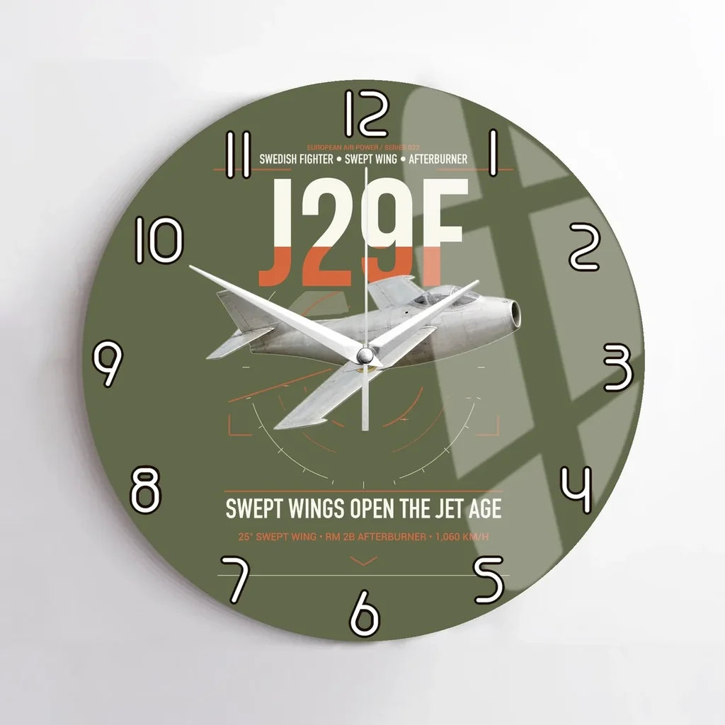 Saab J 29F Tunnan design on green army no frame wall clock