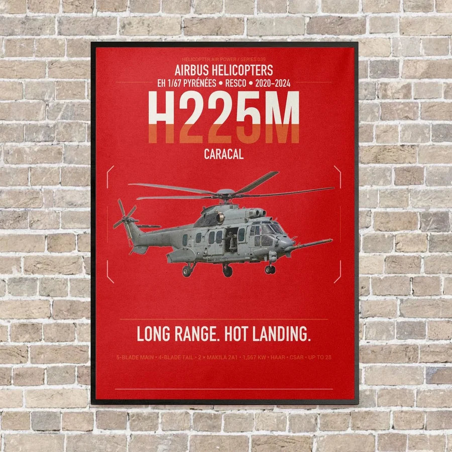 Airbus Helicopters H225M Caracal vertical canvas print - framed - red background