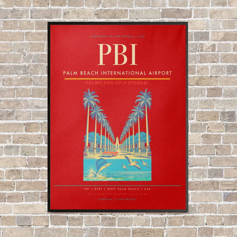 Palm Beach International Airport PBI vertical canvas print - framed - red background