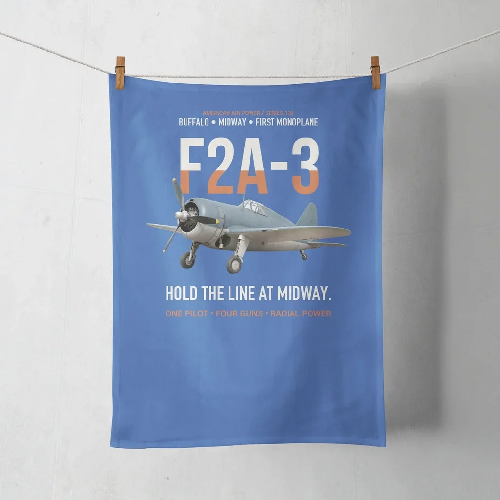 F2A-3 Buffalo Hold the Line at Midway design on blue towel