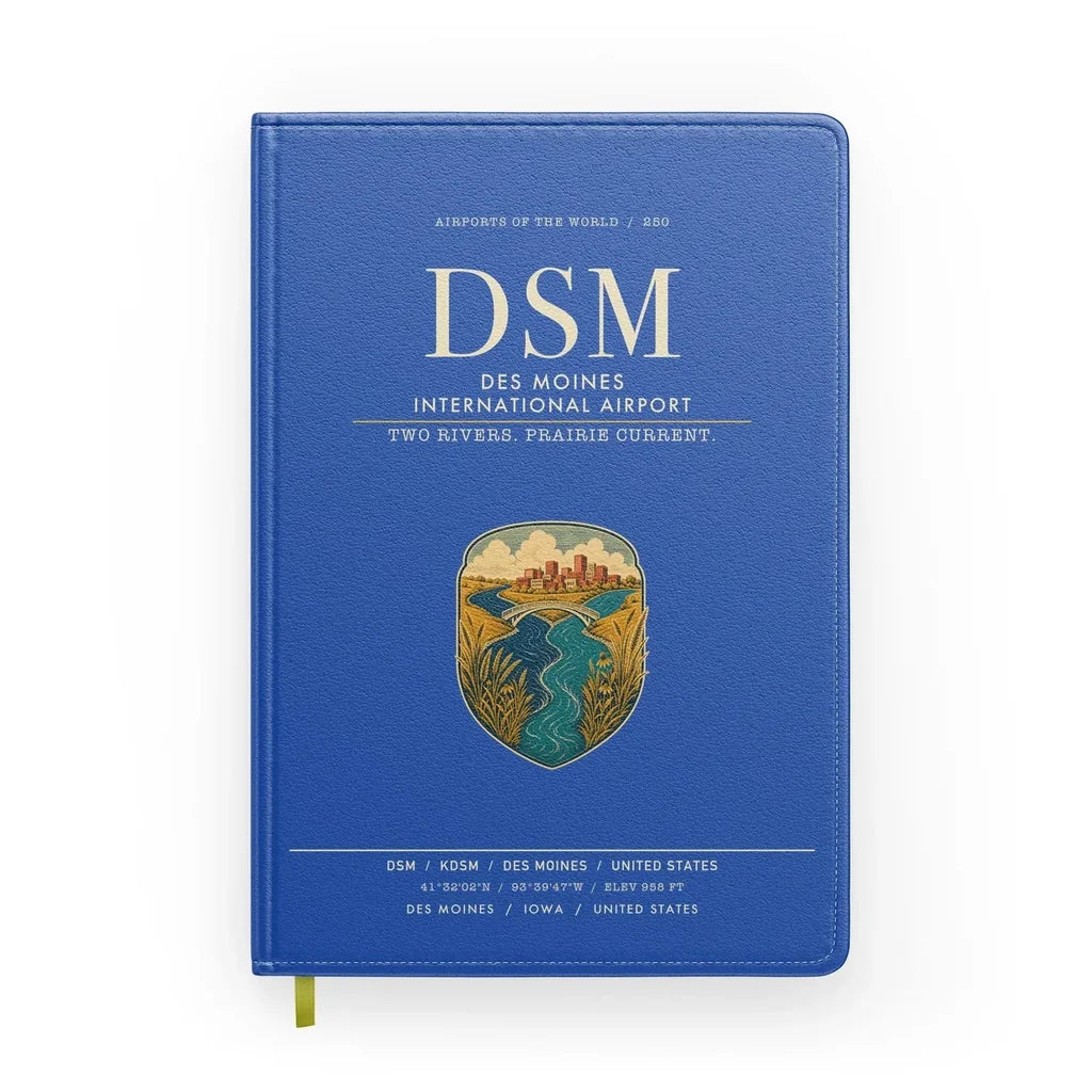 Des Moines International Airport (DSM) design on blue notebook