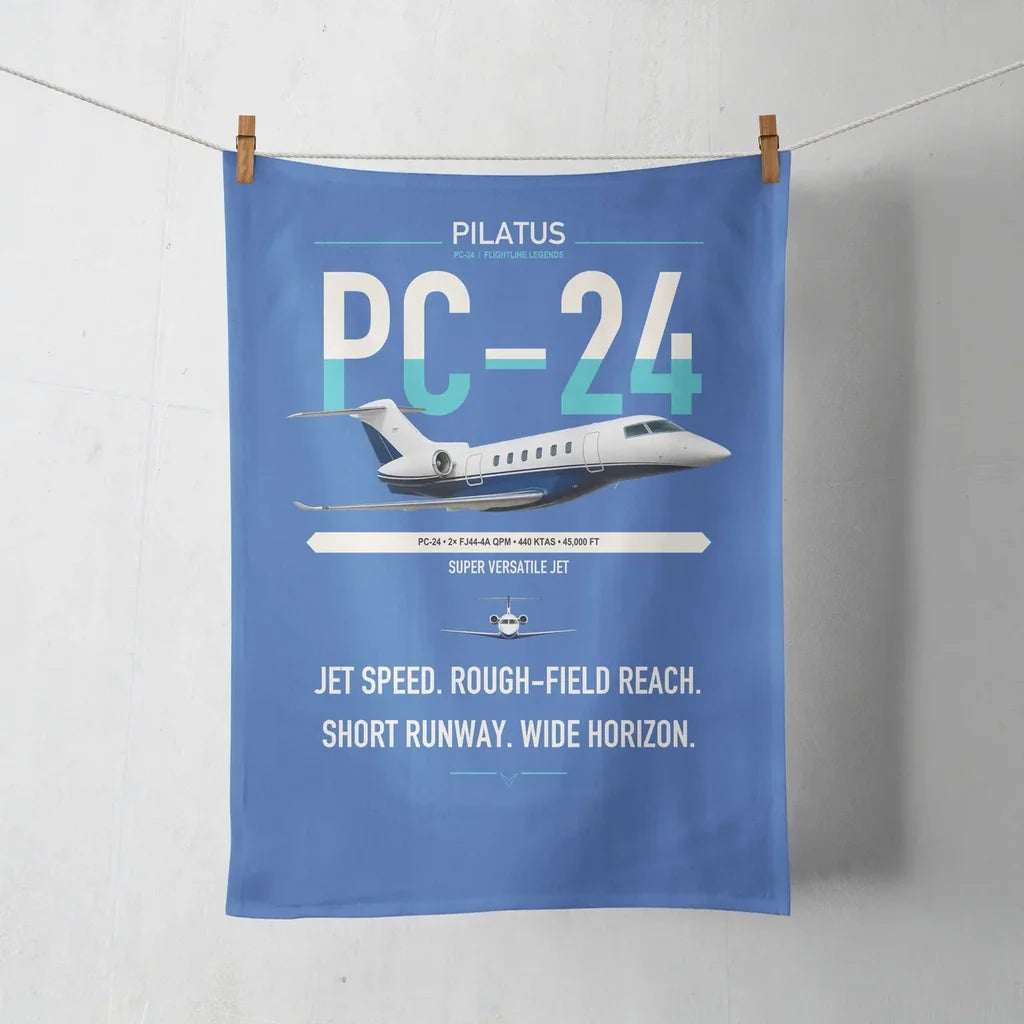 Pilatus PC-24 design on blue towel
