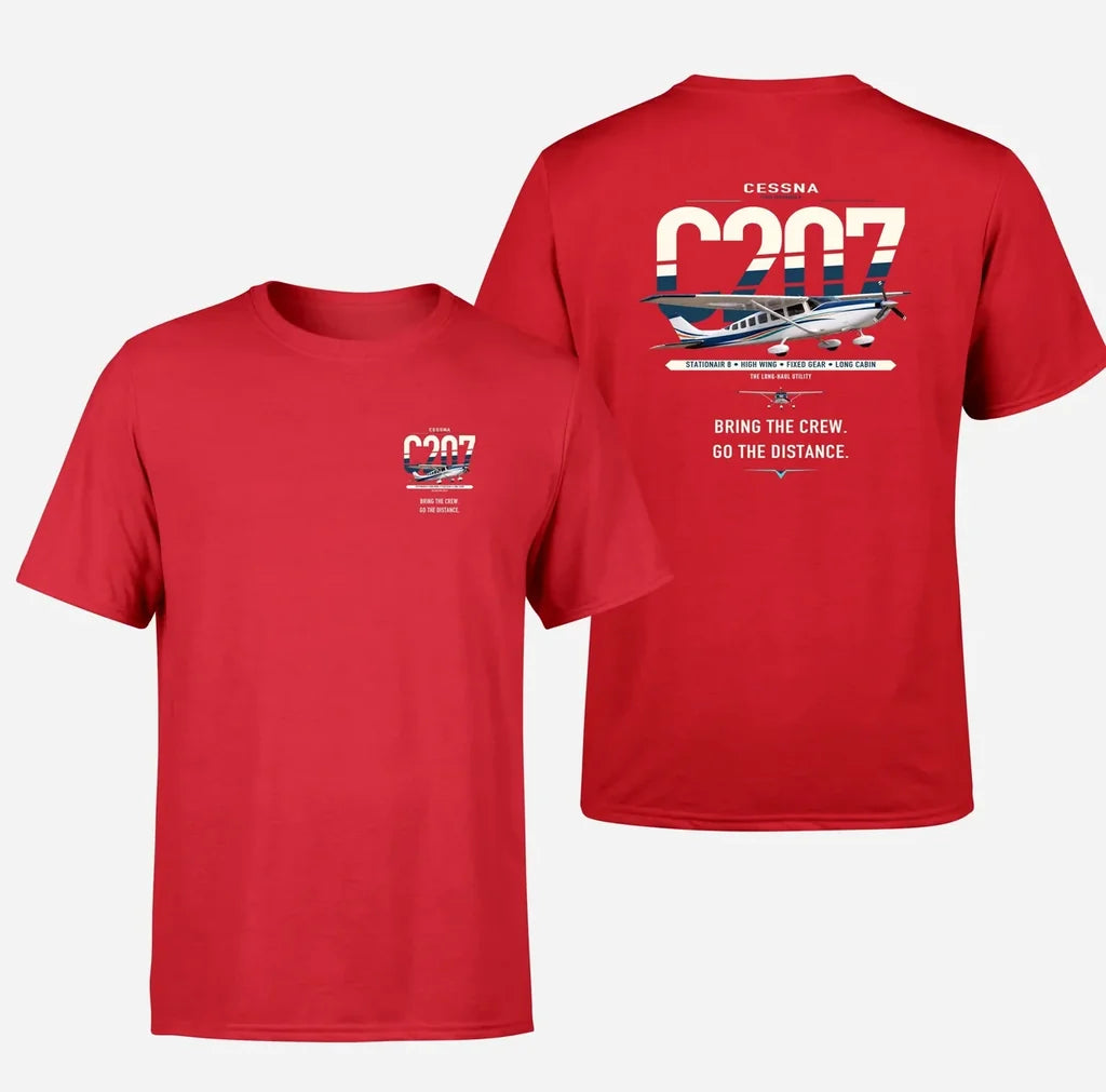 Cessna T207A Stationair 8 design on red t-shirt, double-side print