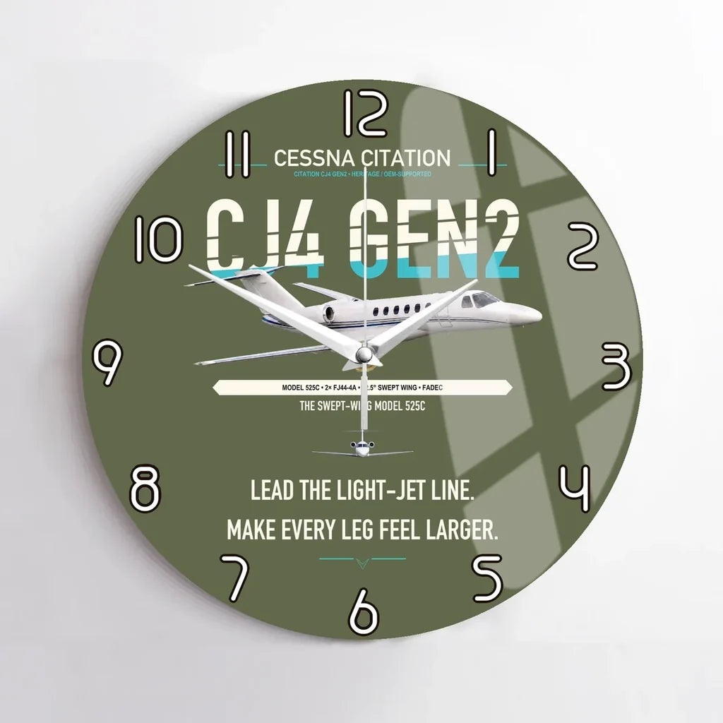 Cessna Citation CJ4 Gen2 design on green army no frame wall clock