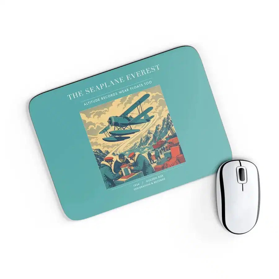 VINTAGE G4296 - The Seaplane Everest - Designed Mouse Pads design on turquoise rectangle