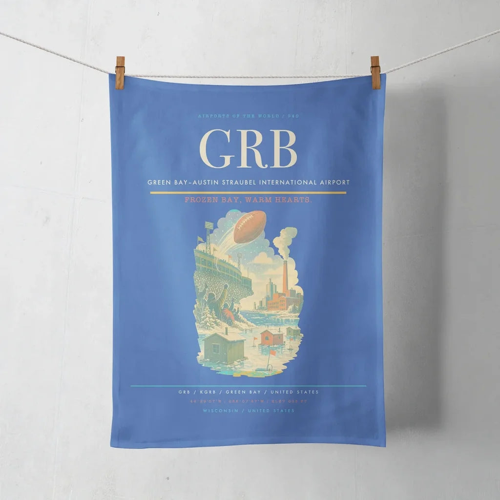Green Bay–Austin Straubel International Airport (GRB) design on blue towel