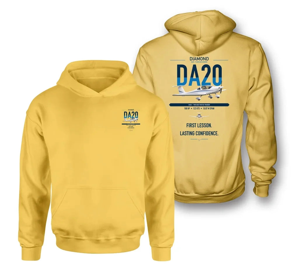Diamond DA20 design on yellow double-side hoodie, double-side print
