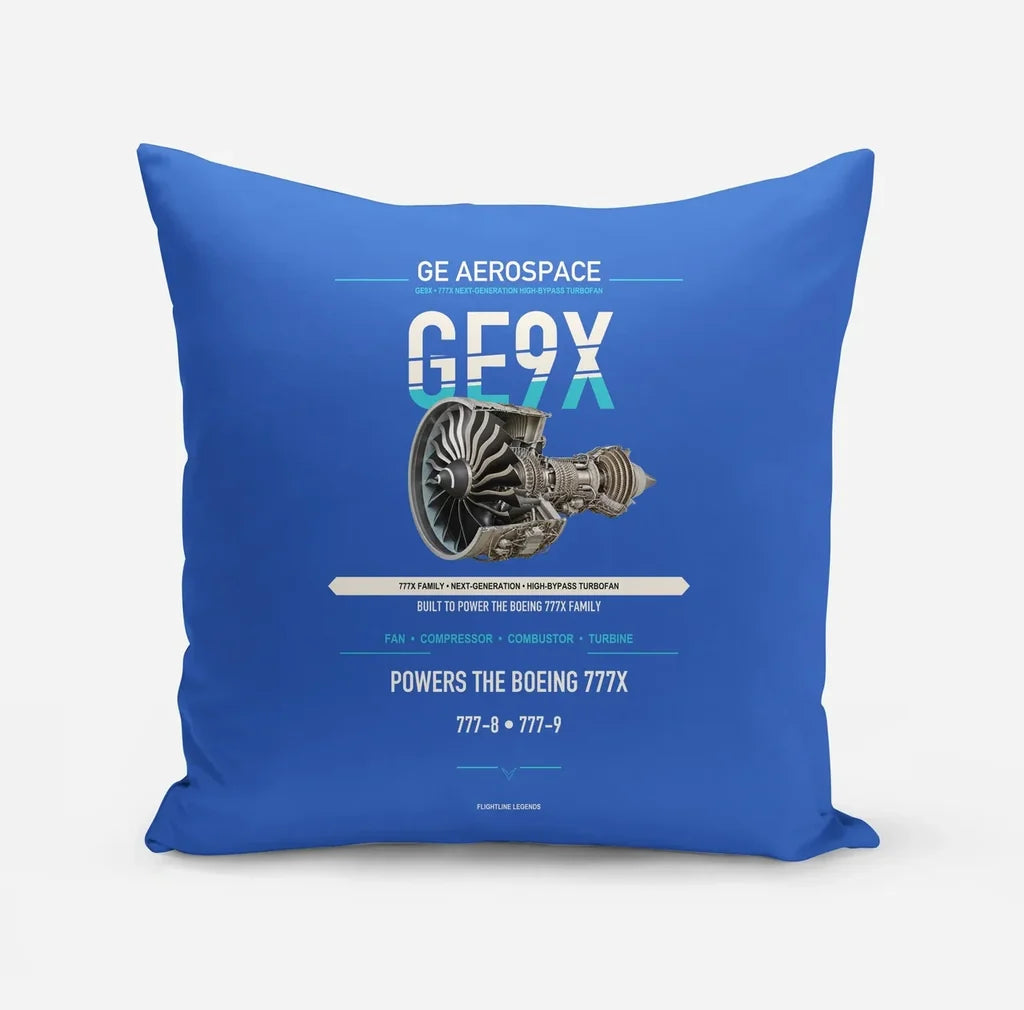 GE9X design on blue pillow