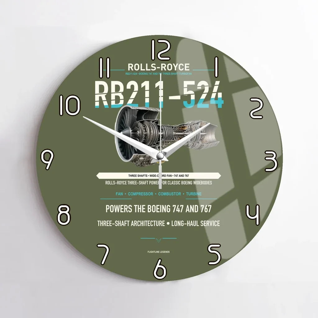 RB211-524 design on green army no frame wall clock