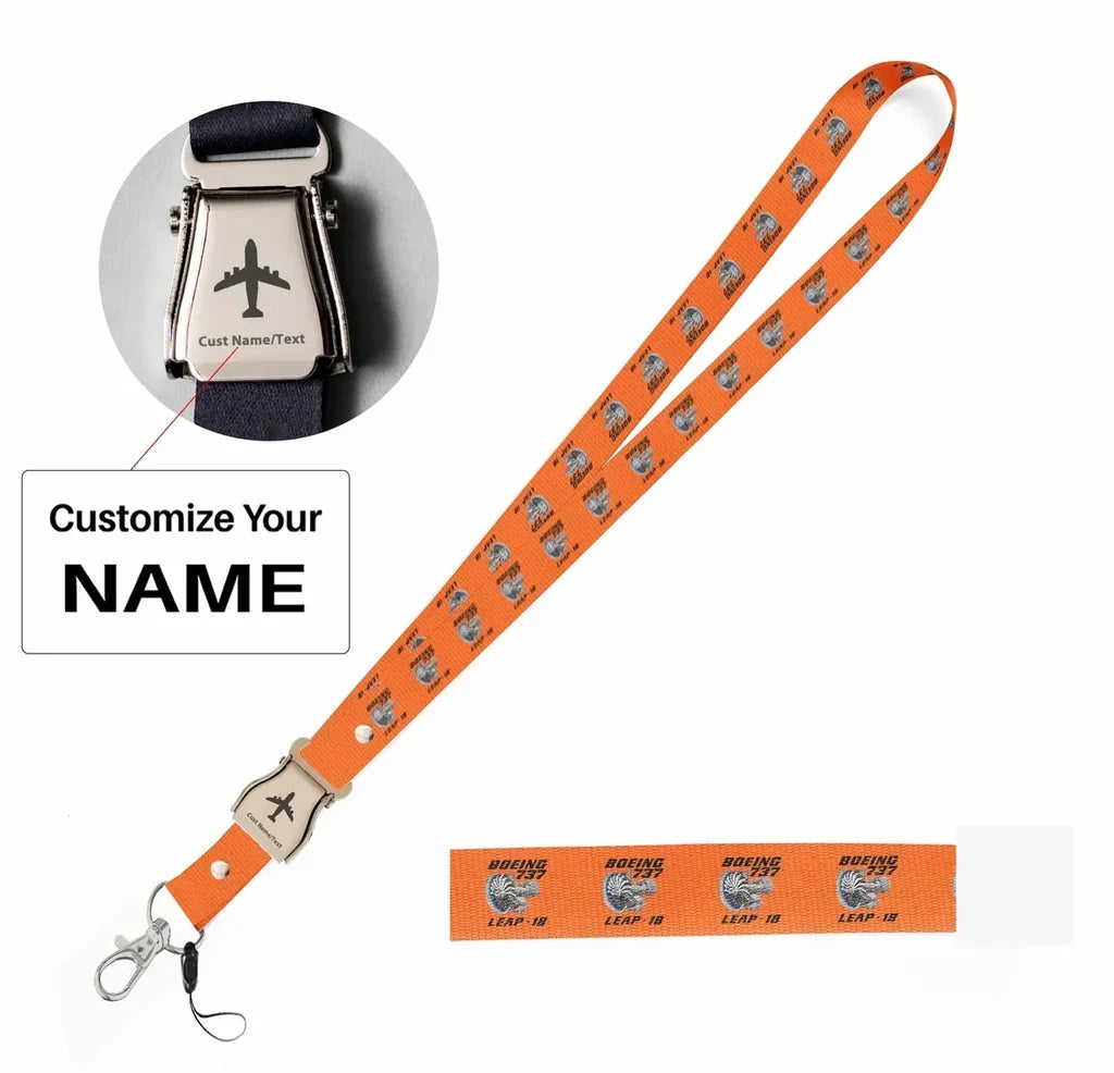 Boeing 737 & Leap 1B seat belt lanyard - orange with name