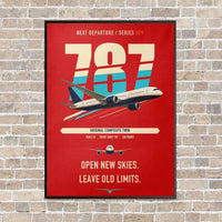 Thumbnail for Boeing 787-8 Dreamliner vertical canvas print - framed - red background