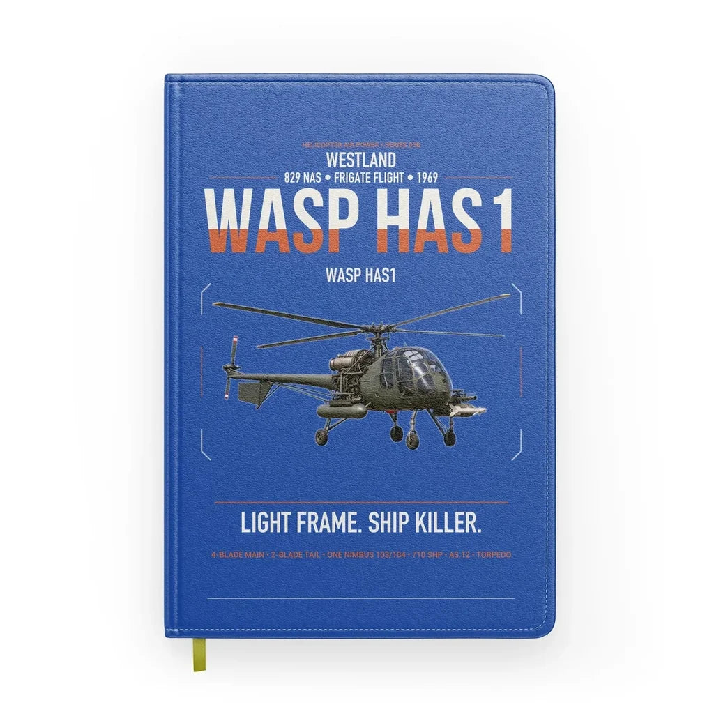 Westland Wasp HAS1 design on blue notebook