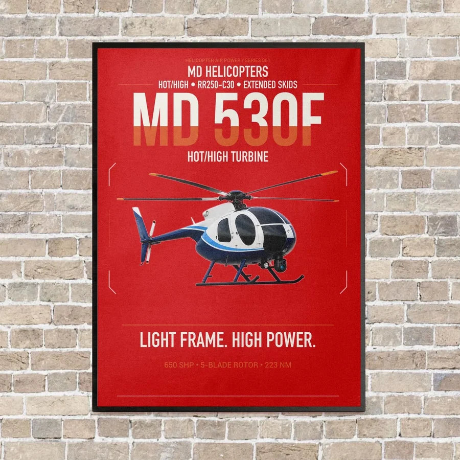 MD Helicopters MD 530F vertical canvas print - framed - red background