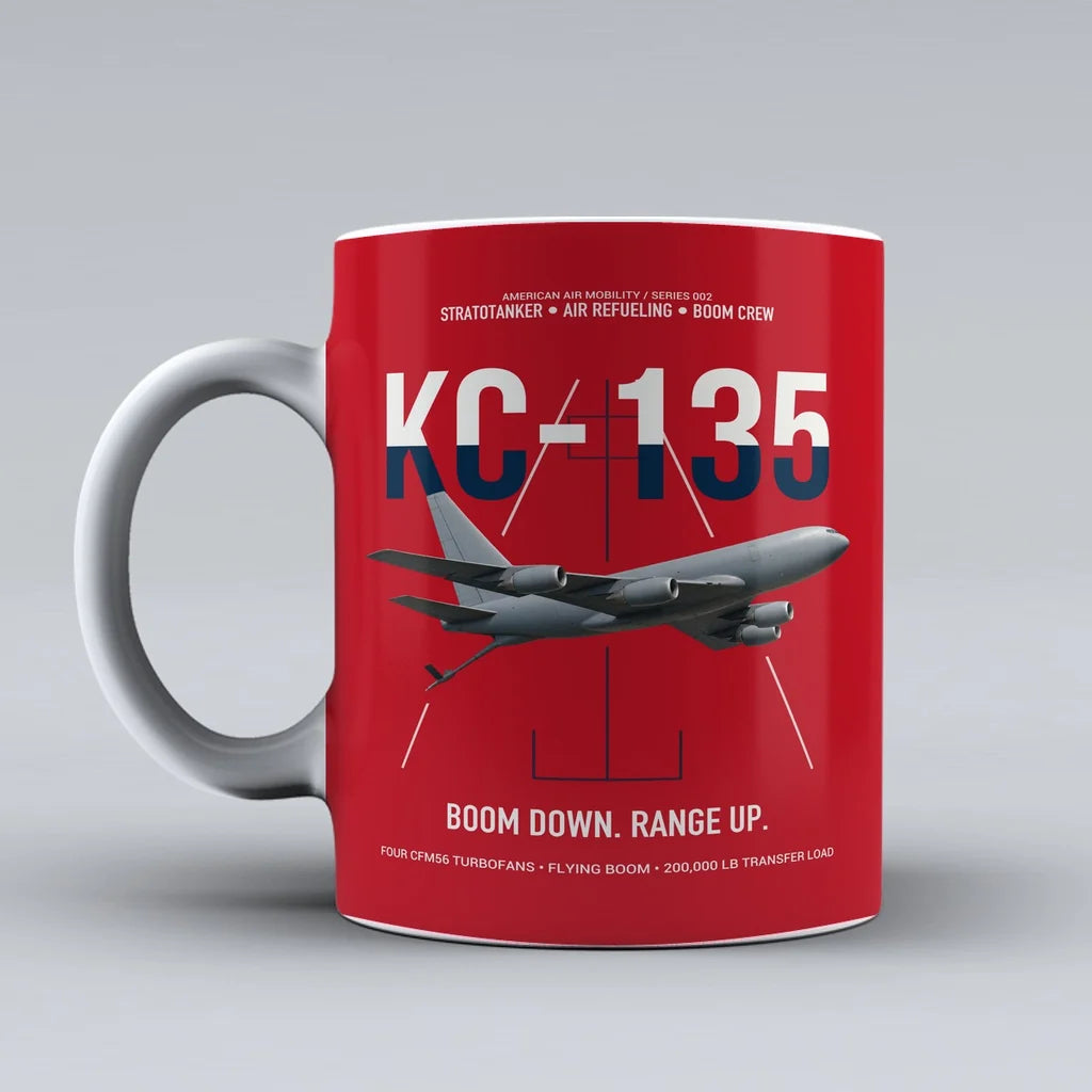 KC-135 STRATOTANKER design on red ceramic mug, double-side print