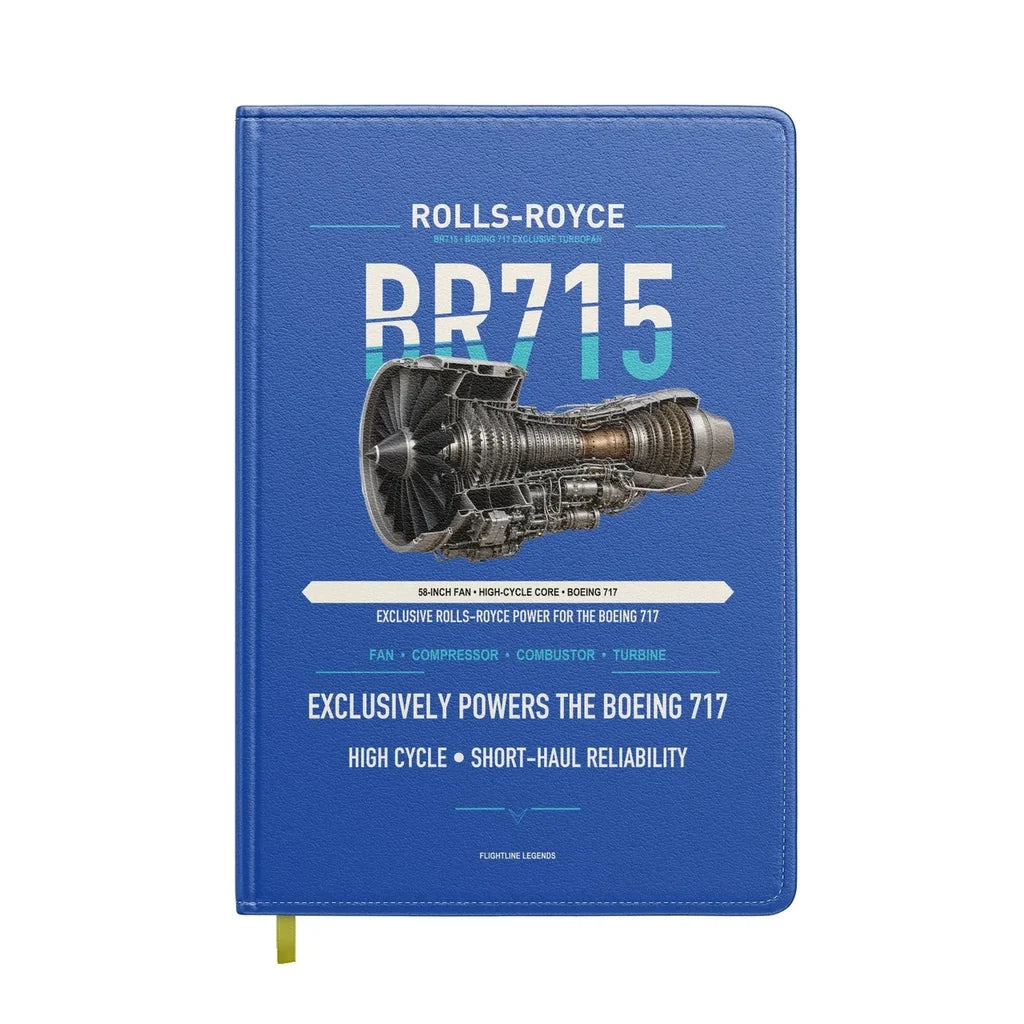 BR715 design on blue notebook