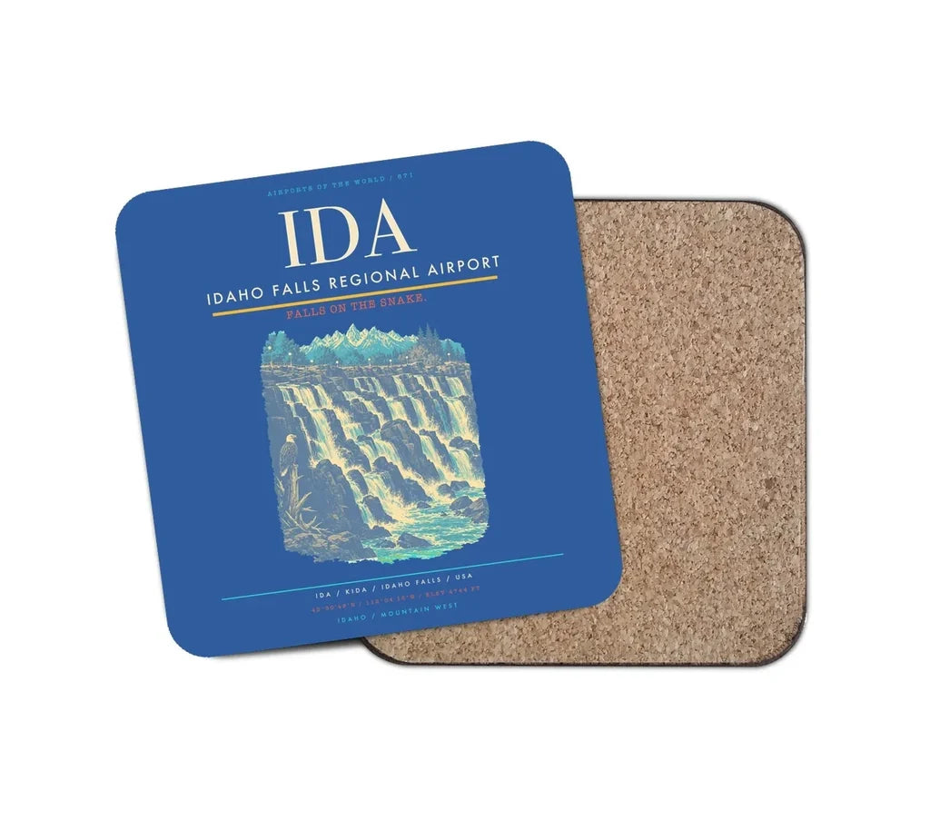 Idaho Falls Regional Airport (IDA) design on blue 1 piece coaster