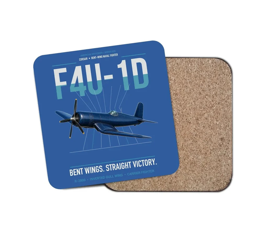 F4U-1D Corsair design on blue 1 piece coaster