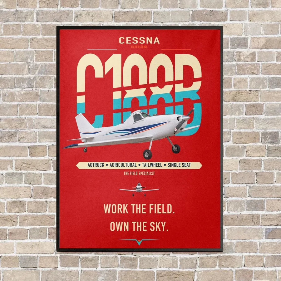 Cessna A188B AgTruck vertical canvas print - framed - red background