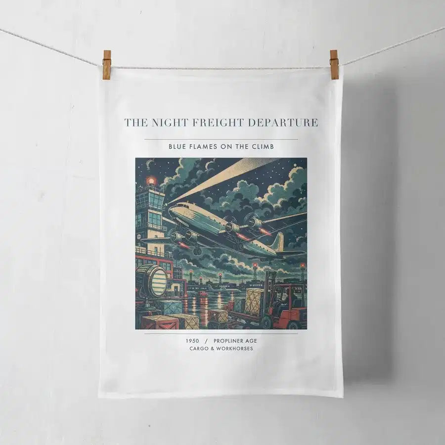 VINTAGE G4248 - The Night Freight Departure - Designed Towels design on white