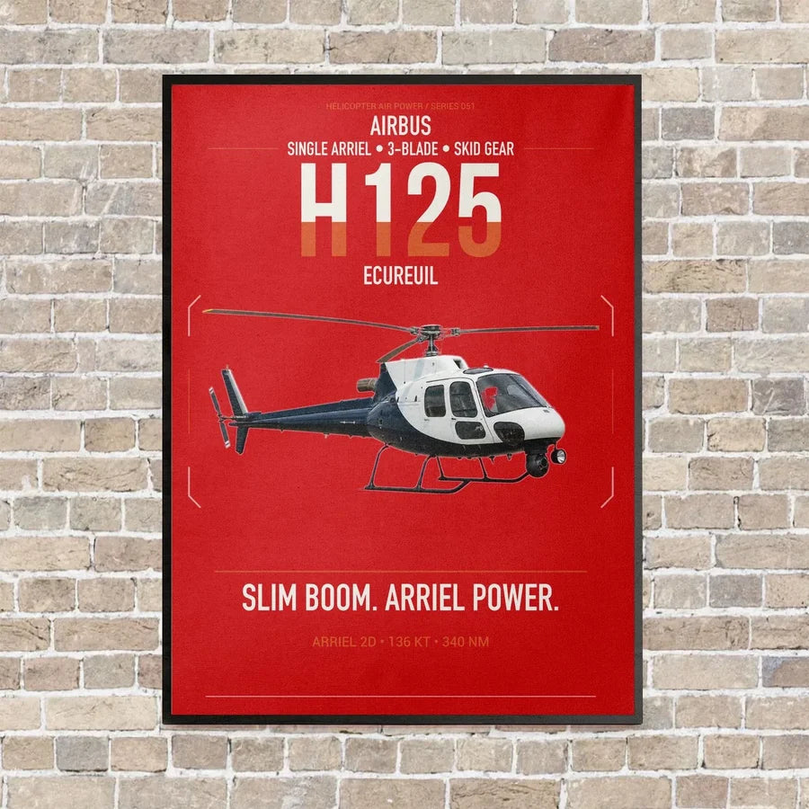 Airbus H125 vertical canvas print - framed - red background