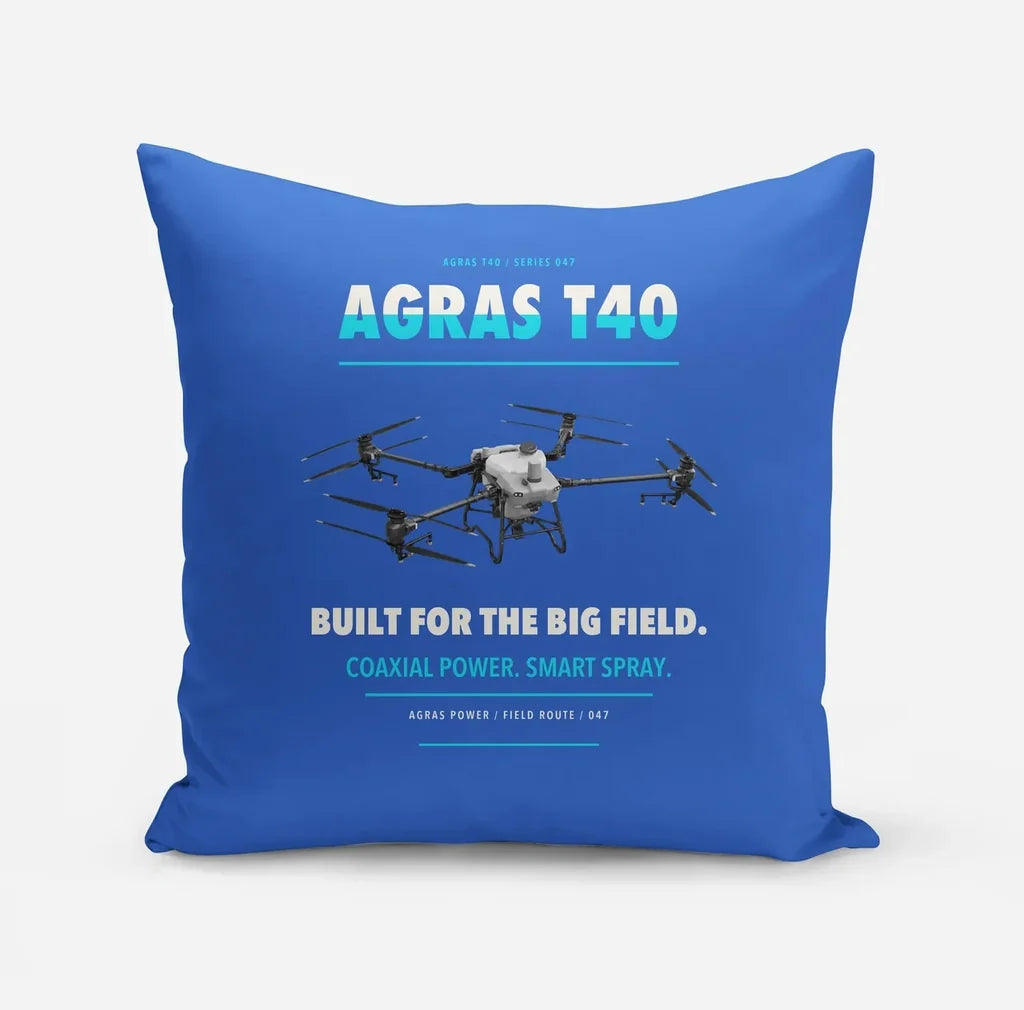 DJI Agras T40 design on blue pillow