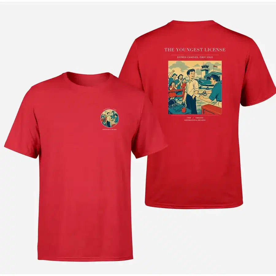 VINTAGE G4298 - The Youngest License - Double-Side T-Shirt design on red double side t shirt