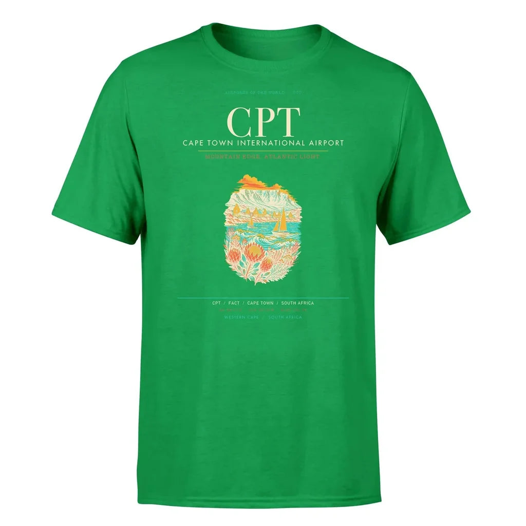 Cape Town Airport (CPT) T-Shirt single-side front print in Green | cape-town-cpt-airport-double-side-t-shirt