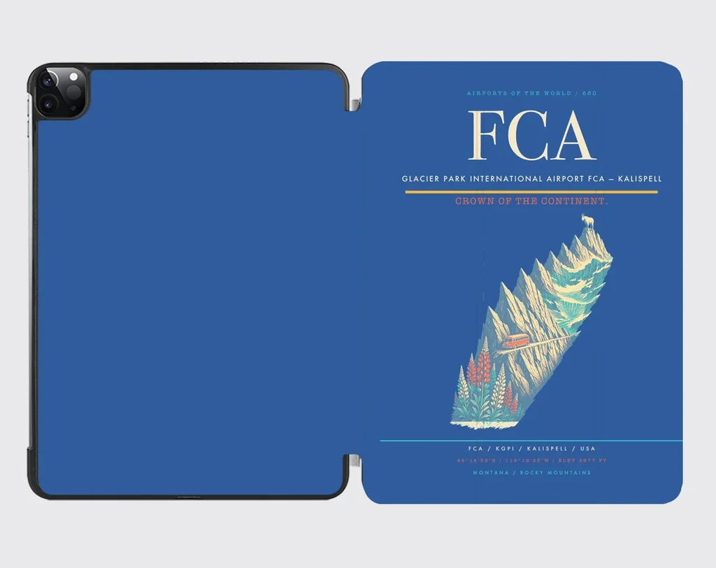 Glacier Park International Airport (FCA) design on blue ipad tablet case