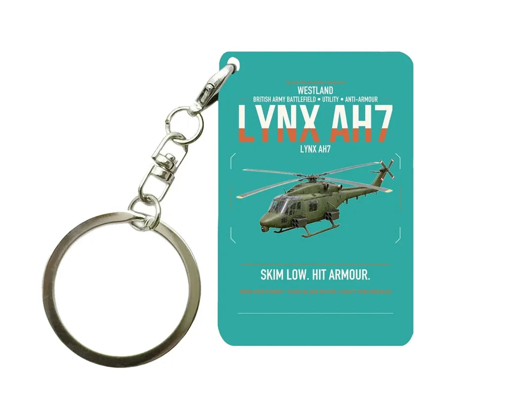 Westland Lynx AH7 design on turquoise designed key chain, double-side print